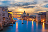 Fototapeta Zachód słońca - Grand Canal of Venice with a lonely gandolier at sunset, Italy