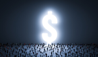 Wall Mural - people walk to big usd dollar symbol.