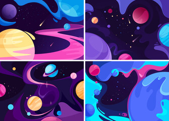 Wall Mural - collection of space banners. placard designs in abstract style.