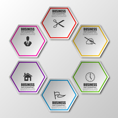 Fototapete - Information infographic statistic vector presentation. Graphic composition for your business presentations. Six hexahedron label for your annotations. 6 hexagon sticker for registration of proposals