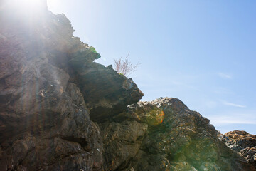 sun rays on a rocky cliff in second valley, Adelaide, South Australia