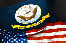 Flag Of The United States Navy Along With A Flag Of The United States Of America As A Symbol Of A Connection Between Them, 3d Illustration