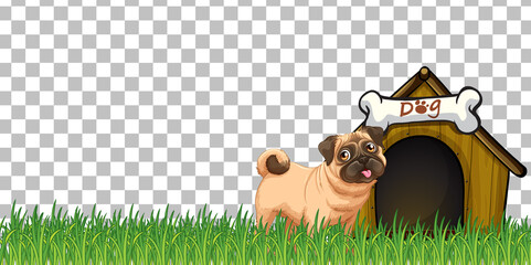 Sticker - Pug dog with dog house on transparent background