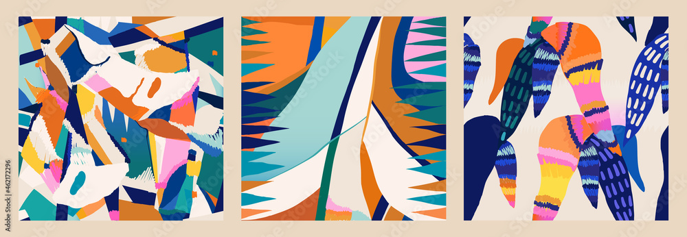 Hand drawn collage trendy abstract pattern set. Creative template for ...