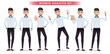 © ZeinousGDS - Business man character vector set. Businessman employee characters in standing pose, approved, waving and cheerful gestures for worker cartoon collection design. Vector illustration.