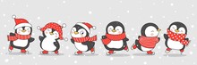 Draw Cute Penguin On Skating For Winter And Christmas