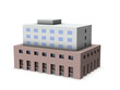 銀行の建築模型。白バック。3Dレンダリング。