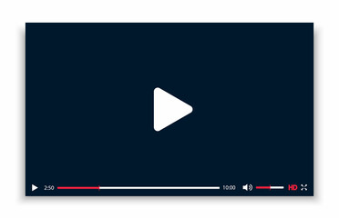 Wall Mural - black and white video player template with shadow on white background. mockup video channel. flat me