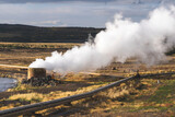 Fototapeta  - Geothermal power plant generating steam