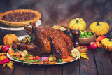 Fototapeta Tulipany - Thanksgiving turkey on rustic wooden backgrounds