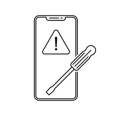 Wall Mural - Smartphone repair icon. Screwdriver on mobile icon. Black linear icon. Vector illustration.