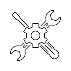 Wall Mural - repair icon. crossed wrench and screwdriver with gear. black service icon. vector illustration.