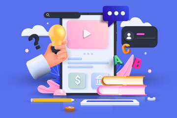 Wall Mural - modern 3d illustration of online education concept