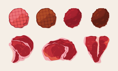Wall Mural - Fried meat. Sausage steak beef fresh delicious raw restaurant tenderloin kitchen products garish vector illustrations