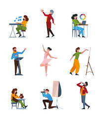 Canvas Print - Creative people. Painters artists singers designers musicians film makers photographers garish vector profession illustrations