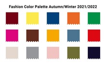 Fashion Color Palette 2021 2022. Trend Colour Forecast Swatch For Autumn Winter, Trendy Colors, Vector Design Illustration