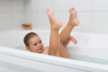 Adorable Chubby Wet Toddler Girl Splashing Around In Her Bathtub