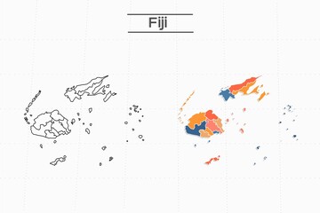 Fiji map city vector divided by colorful outline simplicity style. Have 2 versions, black thin line version and colorful version. Both map were on the white background.