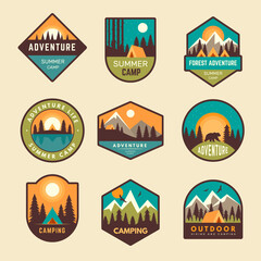 Wall Mural - adventure badges. summer camp mountains forest hiking exploring scout outdoor labels hipster sticker