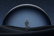 © VISTA by Westend61 - Three dimensional render of wireframe man standing in front of large sphere with briefcase in hand