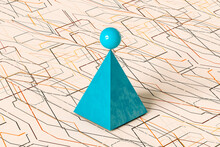 Blue Pyramid And Sphere On Pattern