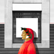 Dante Alighieri profile illustration on weathered window and wall background