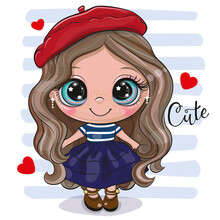 Cartoon Girl In A Red Beret