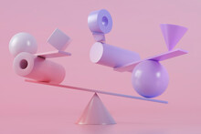 Three Dimensional Render Of Various Geometric Shapes Balancing On Top Of Cone