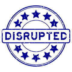 Sticker - Grunge blue disrupted word with star icon round rubber seal stamp on white background