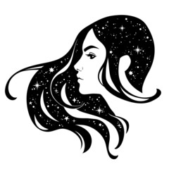 Wall Mural - portrait of a fairy girl with space hair