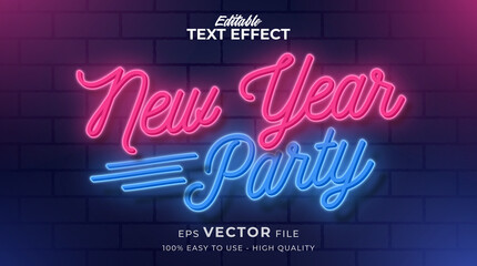 Wall Mural - New Year neon light text effect, editable retro and glowing text style