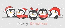Draw Funny Penguin For Christmas And Winter