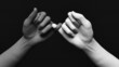 Promising gesture. Close-up of gray and white statue hands teasing each other's little fingers in a dark space. 3D illustration.