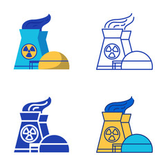 Nuclear power plant icon set in flat and line style