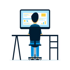 Wall Mural - computer work. business data analyst. office worker. remote work. flat style. vector illustration