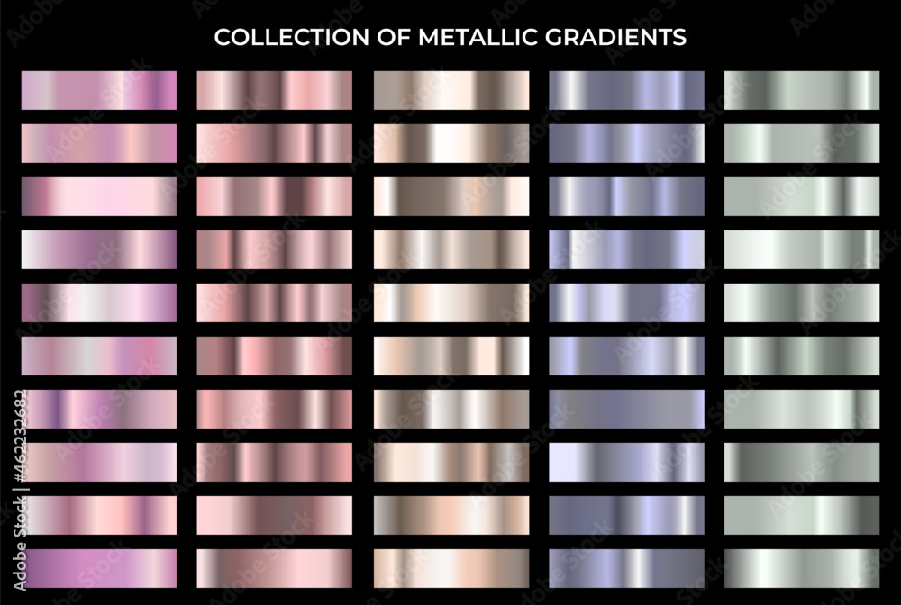 เวกเตอร์ Stock Metallic gradient big set. Shiny metal texture gradation ...