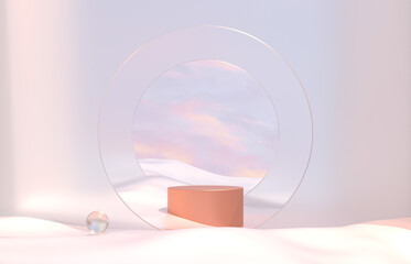 Leinwandbilder - Abstract winter landscape scene with product stand. 3d rendering.