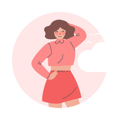 Sticker - Happy Woman Posing for Photograph in Social Media Vector Illustration