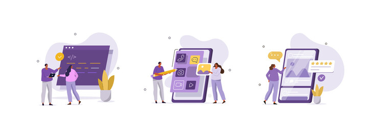 Wall Mural - developers planning prototype, programming user interface and testing mobile app. ui, ux development
