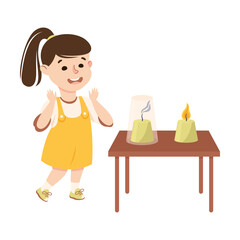 Sticker - Little Girl Working on Physics Science Experiment with Flame Vector Illustration