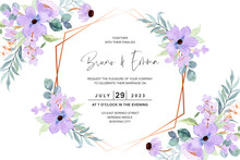 Wedding Invitation Card With Purple Flower Watercolor