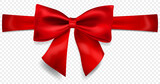 Fototapeta Na drzwi - Beautiful red bow with horizontal ribbon with shadow, isolated on transparent background. Transparency only in vector format
