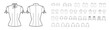 Set of blouses key-hole back closure tops, shirts, technical fashion illustration with fitted oversized body, short elbow long sleeves. Flat apparel template front, white color. Women, men CAD mockup