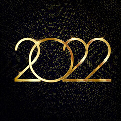 Sticker - Happy New Year 2022 Golden Text on bright halftone background