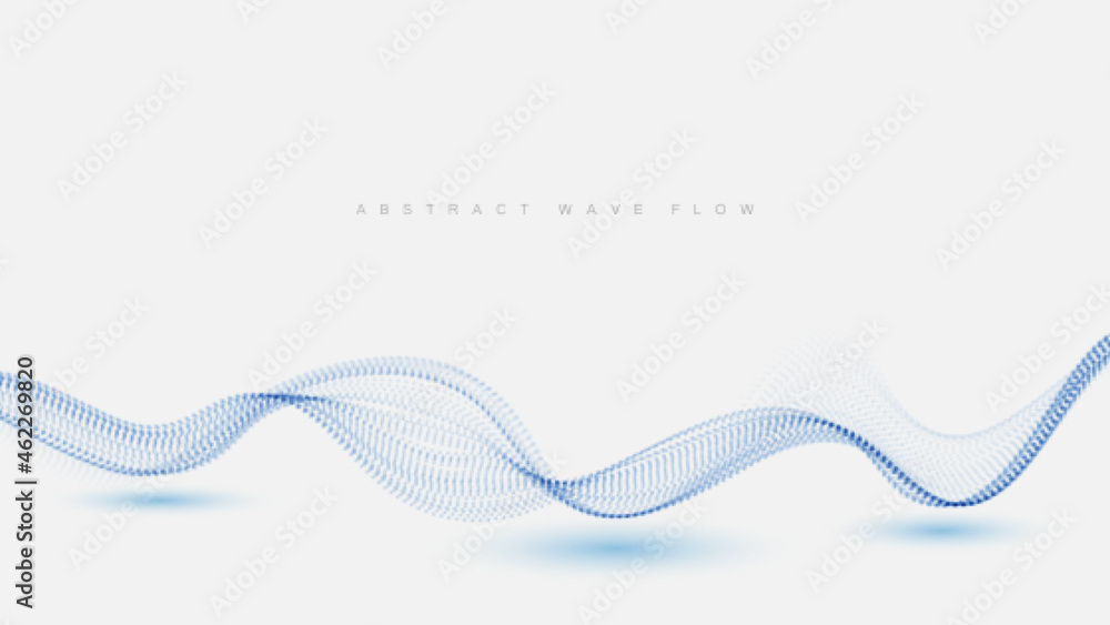 Abstract dots particles flowing wavy blue on a white background. Vector ...