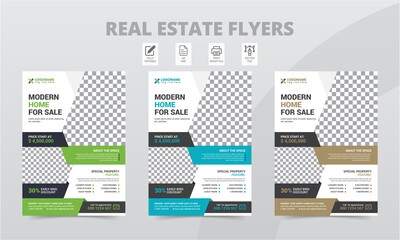 Modern Real Estate Flyer Template Design. Creative home for sales colorful and clean style corporate concepts business flyer layouts.