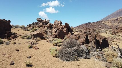 Canvas Print - walking through desert landscape between rocks and sand on volcanic mountain, Teide, Tenerife