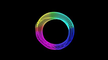 Wall Mural - Abstract gradient motion video, coloured circle with swirl effect, logo movement, solid object on the black background, net design, waving design with four colours
