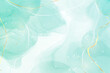 © svetolk - Pastel cyan mint liquid marble watercolor background with gold lines and brush stains. Teal turquoise marbled alcohol ink drawing effect. Vector illustration backdrop, watercolour wedding invitation