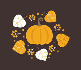 Wall Mural - pumpkin and autumn leaves decoration.